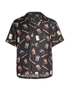 Amiri Men's Dupont Falling Cigarette-print Silk Short-sleeve Shirt In Black