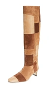 Staud Wally Patchwork Suede Knee-high Boots In Brown