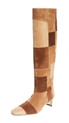 Staud Wally Patchwork Suede Knee-high Boots In Tan Patchwork