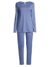 Hanro Women's Madlen Embroidery-trimmed 2-piece Long Pajama Set In Clematis Blue