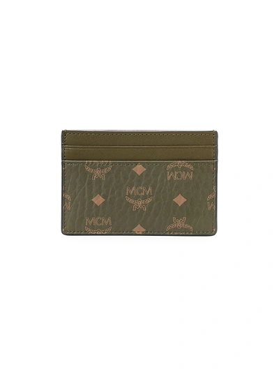 Mcm Men's Signature Visetos Mini Card Case In Dark Green
