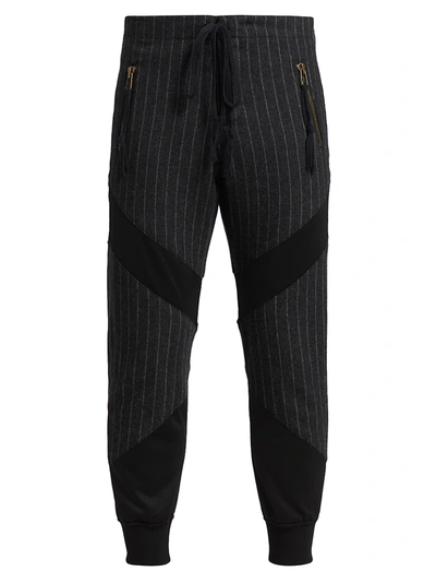 Greg Lauren Men's Chalk Stripe Performance Lounge Pants In Black