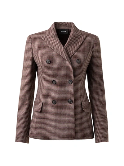 Akris Gala Double Breasted Cashmere Check Blazer In Camel Plum