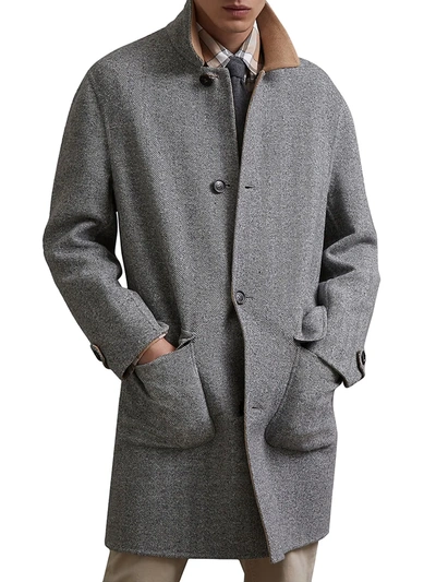 Brunello Cucinelli Men's Reversible Wool & Cashmere Coat In Grey Chevron