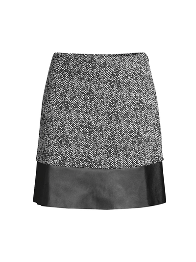 Michael Michael Kors Tweed Faux Leather Mini Skirt In Black White