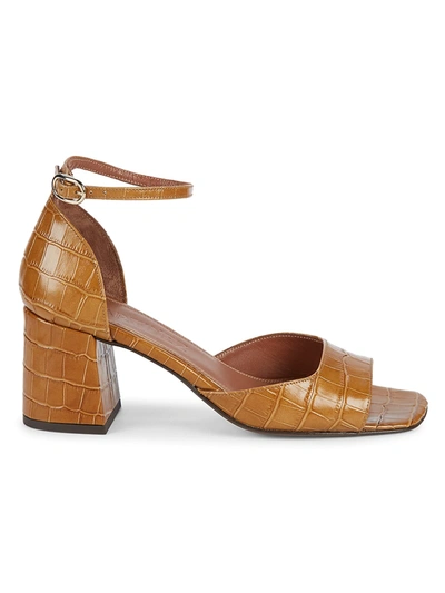 Souliers Martinez Women's Mina Croc-embossed Leather Heeled Sandals In Tierra