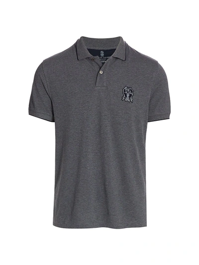 Brunello Cucinelli Men's Large Crest Polo In Charcoal
