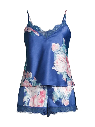 In Bloom Lovely Rita Floral 2-piece Camisol & Shorts Pajama Set In Navy