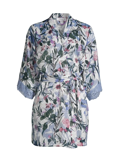 In Bloom Michelle Floral Robe In Aqua