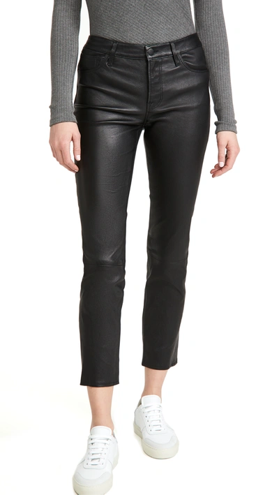 J Brand Women's Adele Mid-rise Cropped Straight Leather Pants In Black