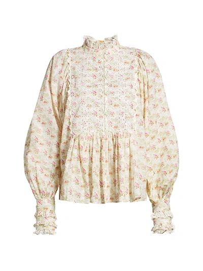 Bytimo Floral Lace Eyelet-trim Puff-sleeve Blouse In Vintage Floral