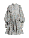 Bytimo Floral Lace Eyelet Puff-sleeve Mini A-line Dress In Blue Field