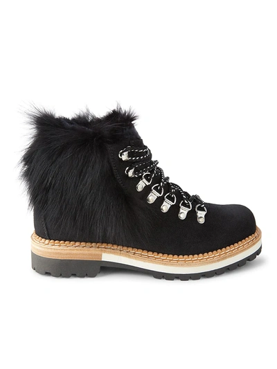 Montelliana 1965 Clara Fox Fur-trim & Shearling-lined Suede Hiking Boots In Black