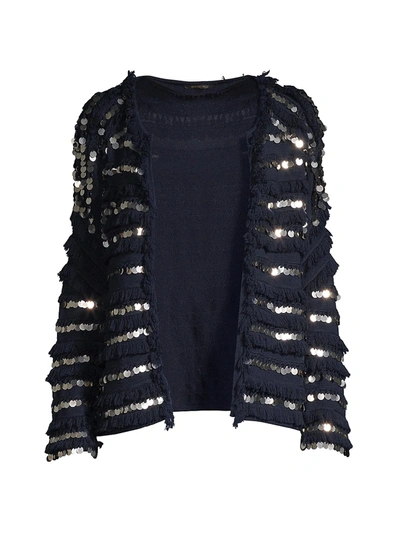Kobi Halperin Reed Fringe & Embellished Sweater In Navy