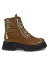 3.1 Phillip Lim Women's Kate Zip Lug-sole Patent Leather Combat Boots In Moss