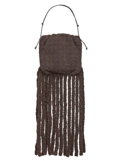 Bottega Veneta Fringe Shearling Pouch In Fondente