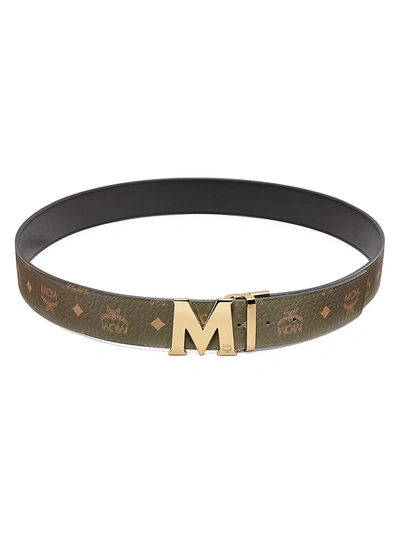 Mcm Claus Reversible Logo Belt In Sea Turtule