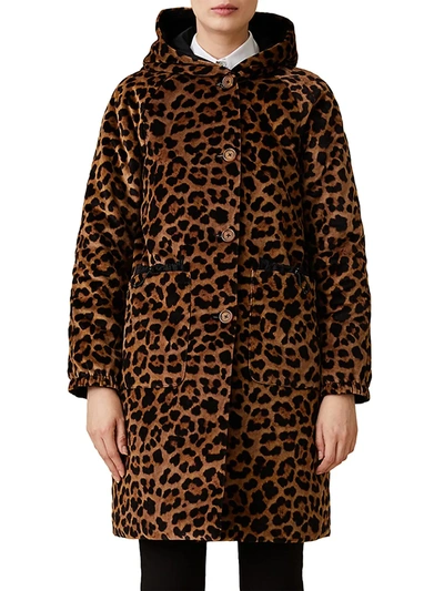 Jane Post Reversible Hooded Winter Coat In Black Classic Leopard