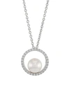 Mikimoto Women's Japan 18k White Gold, 7mm White Cultured Akoya Pearl & Diamond Pendant Necklace