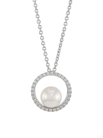 Mikimoto Women's Japan 18k White Gold, 7mm White Cultured Akoya Pearl & Diamond Pendant Necklace