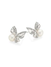 Mikimoto Women's Jeux De Rubans 18k White Gold, 7.5mm White Cultured Akoya Pearl & Diamond Ribbon Earrings