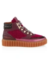 Voile Blanche Eva Embossed Velvet & Leather Hiking Boots In Burgundy