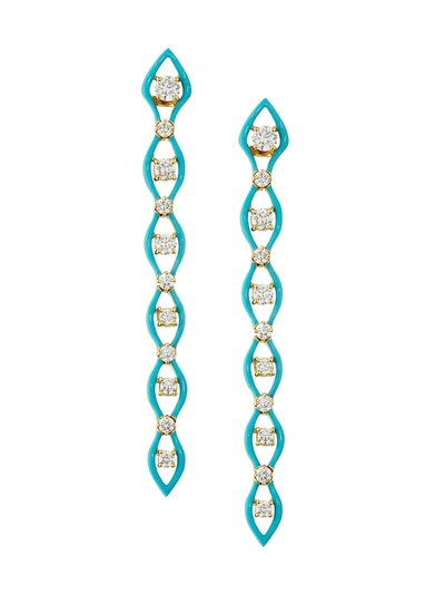 Etho Maria Women's Diamonds In Color 18k Yellow Gold, Diamond & Blue Ceramic Linear Earrings