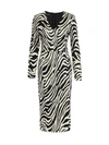Escada V-neck Jacquard Zebra-print Midi Dress In Black/white