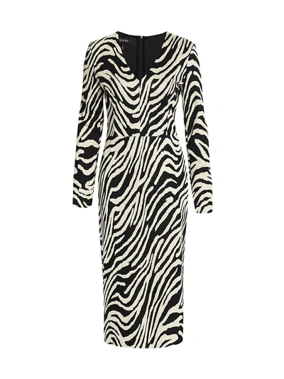 Escada V-neck Jacquard Zebra-print Midi Dress In Black/white