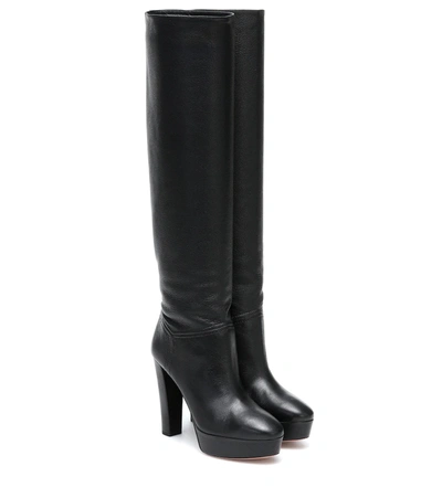 Aquazzura Women's Chambord Knee-high Leather Platform Boots In Black