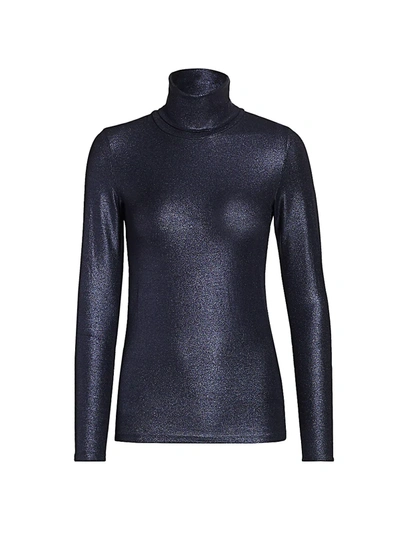 Majestic Soft Touch Metallic Turtleneck In Metal Navy