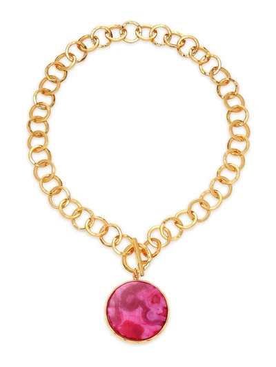 Nest Women's 22k Goldplated & Magenta Agate Pendant Hammered Link Necklace - Pink
