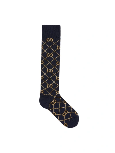 Gucci Men's Gg Wool Knee-length Socks In Sapphire Beige