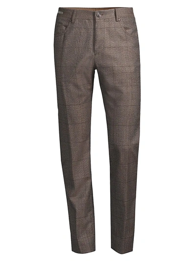 Corneliani Five-pocket Plaid Wool Pants In Brown