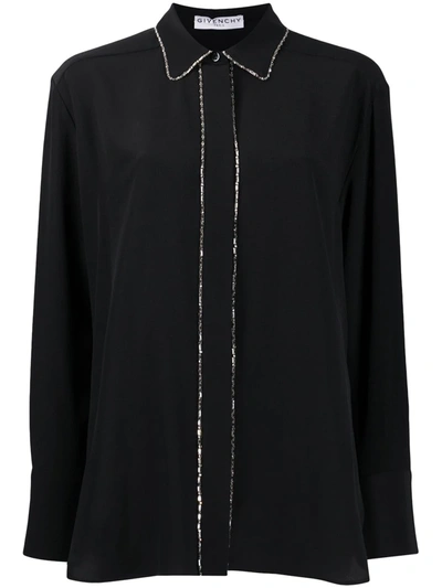 Givenchy Women's Silk Blouse With Crystal-embellished Piping In Black