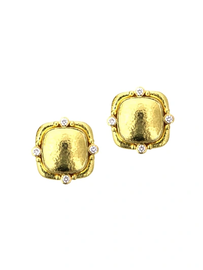 Elizabeth Locke 19k Yellow Gold & Diamond Cushion Stud Earrings