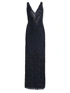 Aidan Mattox Plunge V-neck Beaded Gown In Twilight