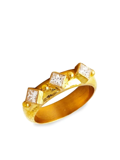 Elizabeth Locke Women's Stone Hammered 19k Yellow Gold & Harlequin Diamond Stack Ring