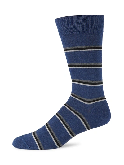 Marcoliani Men's Easy Stripe Pima Cotton Socks In Dark Blue