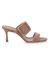 Manolo Blahnik Gable Buckle Suede Mules In Nude