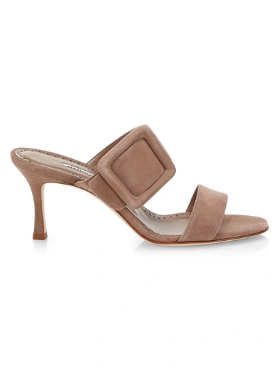 Manolo Blahnik Gable Buckle Suede Mules In Nude