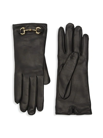 Gucci Men's Leather Gloves With Horsebit In Nero