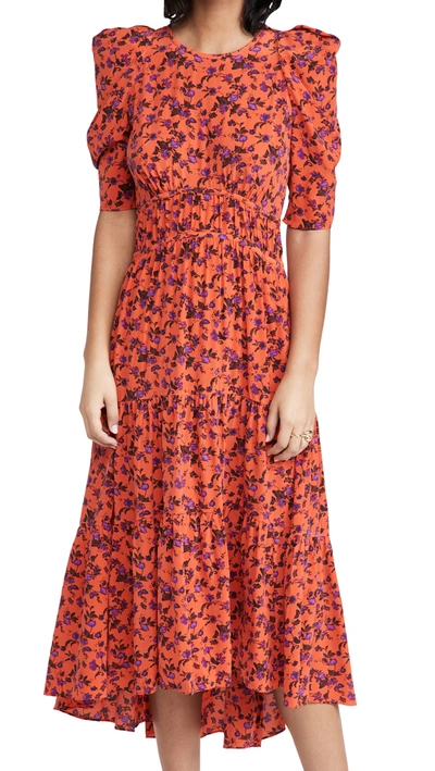 Joie Nadeen Floral Tiered Midi Dress In Bright Cherry