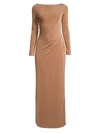 Significant Other Bambi Ruched-back Long-sleeve Gown In Oak