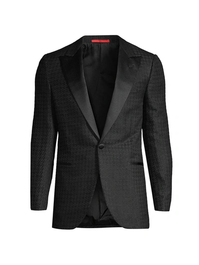 Isaia Men's Tonal Houndstooth Satin Lapel Dinner Jacket In Black