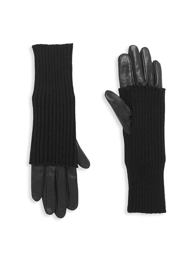 Carolina Amato Women's Touch Tech Leather & Knit Gloves In Black