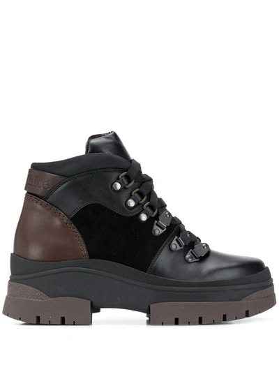 See By Chloé Contrast-panel Hiking Boots In Black