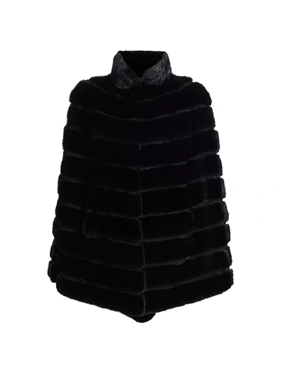 The Fur Salon Zac Posen For  Sectioned Mink Fur Cape In Black Glama