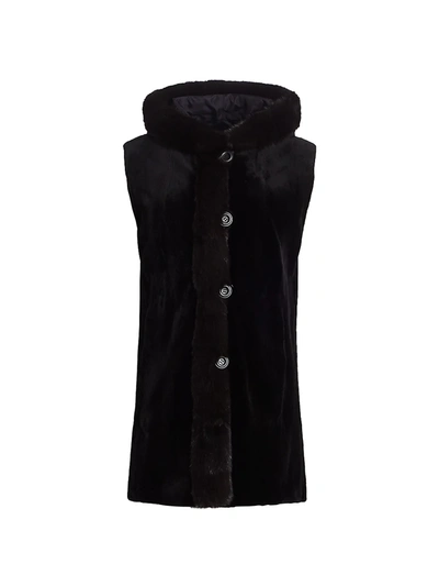 The Fur Salon Sable Fur-trimmed Mink Fur Reversible Vest In Black Uptone