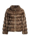 The Fur Salon Rubi Sable Fur Stand Collar Jacket In Tortora